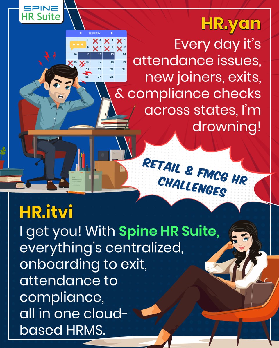 spinetechit's tweet image. Retail and FMCG teams juggle constant HR challenges attendance changes, high workforce movement, and compliance pressure. With Spine HR Suite, everything comes together on one cloud platform, making HR faster, simpler, and more accurate.

#SpineHRSuite #HRTechIndia