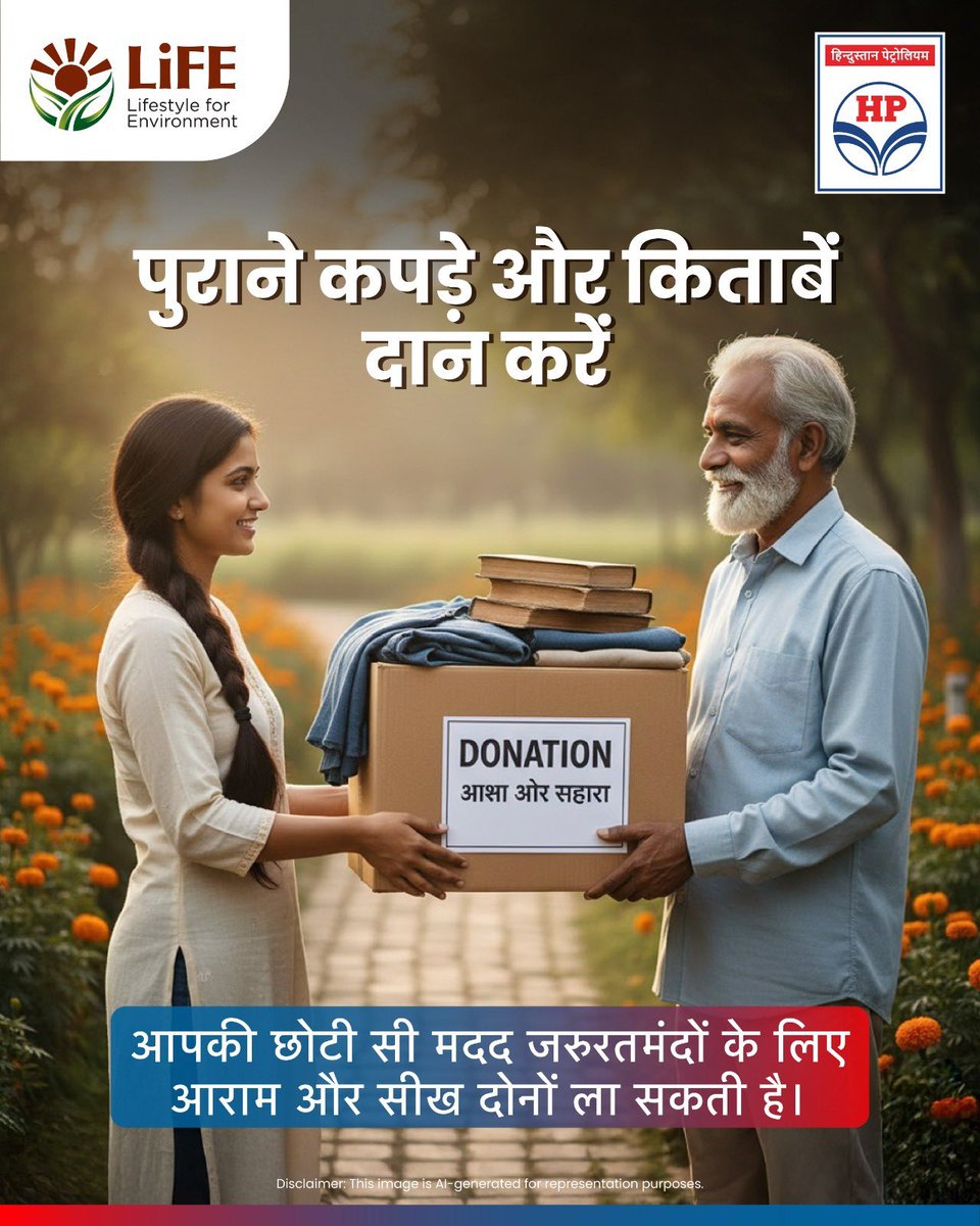 HPCL's tweet photo. घर में रखी अतिरिक्त चीजें किसी और के काम आ सकती हैं।थोड़ी सी सोच बदलने से किसी को मदद मिल सकती है।कुछ अच्छा बांटें और किसी के चेहरे पर खुशी लाएं। 📚✨

@HardeepSPuri @PetroleumMin @moefcc 

#MissionLiFE #SupportOthers #DeliveringHappiness https://t.co/32oXh0HeqD
