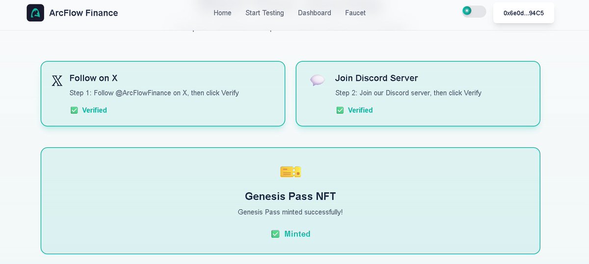 Rupesh367016949's tweet image. Just minted my Genesis Pass NFT on @ArcFlowFinance 🚀
Excited to see what they’re building for on-chain liquidity &amp;amp; rewards.
#ArcFlow #DeFi #NFT