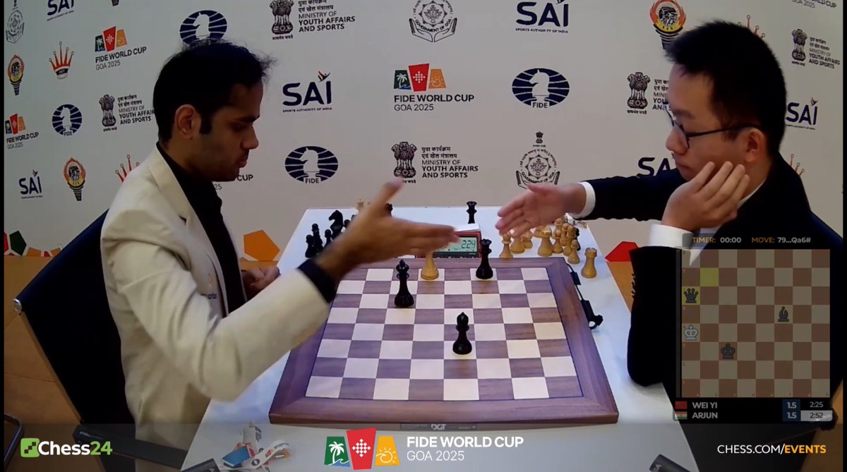 thechessnerd's tweet image. Wei Yi 🇨🇳 Knocks Out #2 Seed of the World Cup Arjun Erigaisi 🇮🇳 

Confirmed: Only One Indian player in the 2026 Candidates 😳