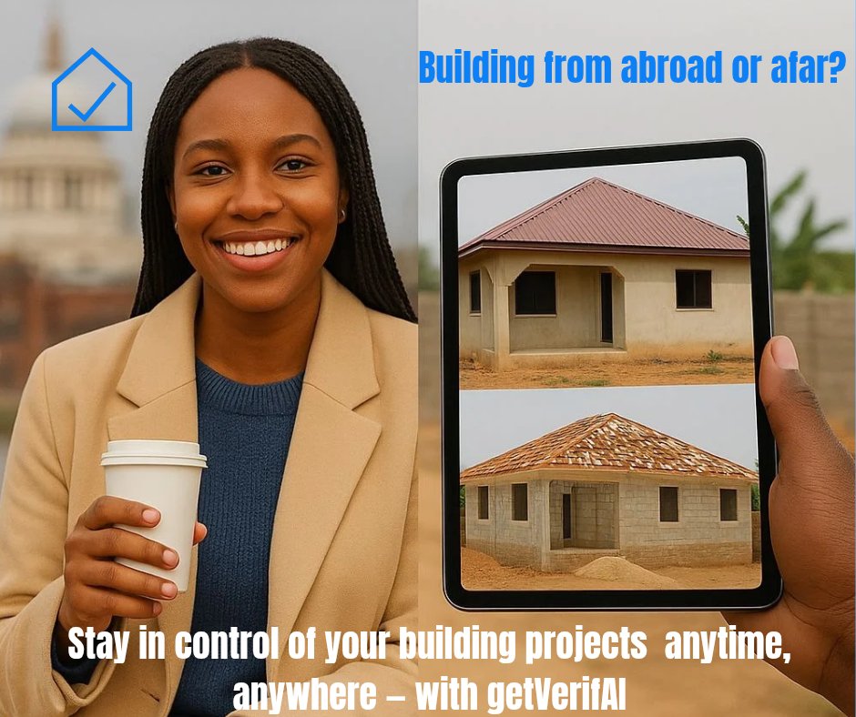 getVerifAI's tweet image. Building from abroad or afar?
Stay in control — wherever you are. 🌍🏗️  

With getVerifAI, track your building projects remotely and build with confidence.

👉 Visit getverifai.app to get started.

#ProjectTracking #getVerifAI #RealEstateNigeria #WeAreLive