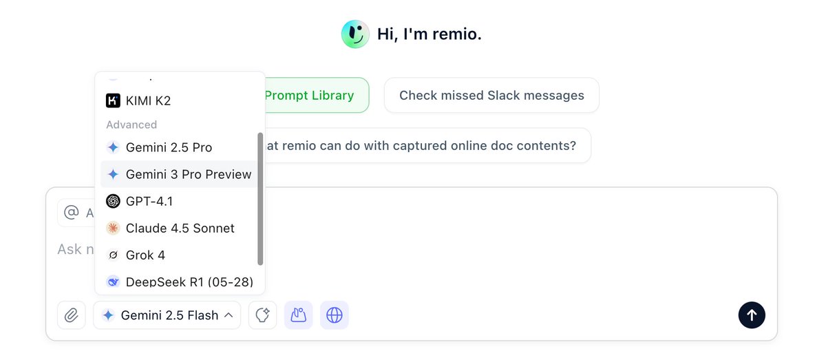 remio_ai's tweet image. 🎯Try Gemini 3 Pro for free in remio!

Restart your remio to refresh the LLMs list.

#remio #notion #obsidian #evernote #chatgpt #ai