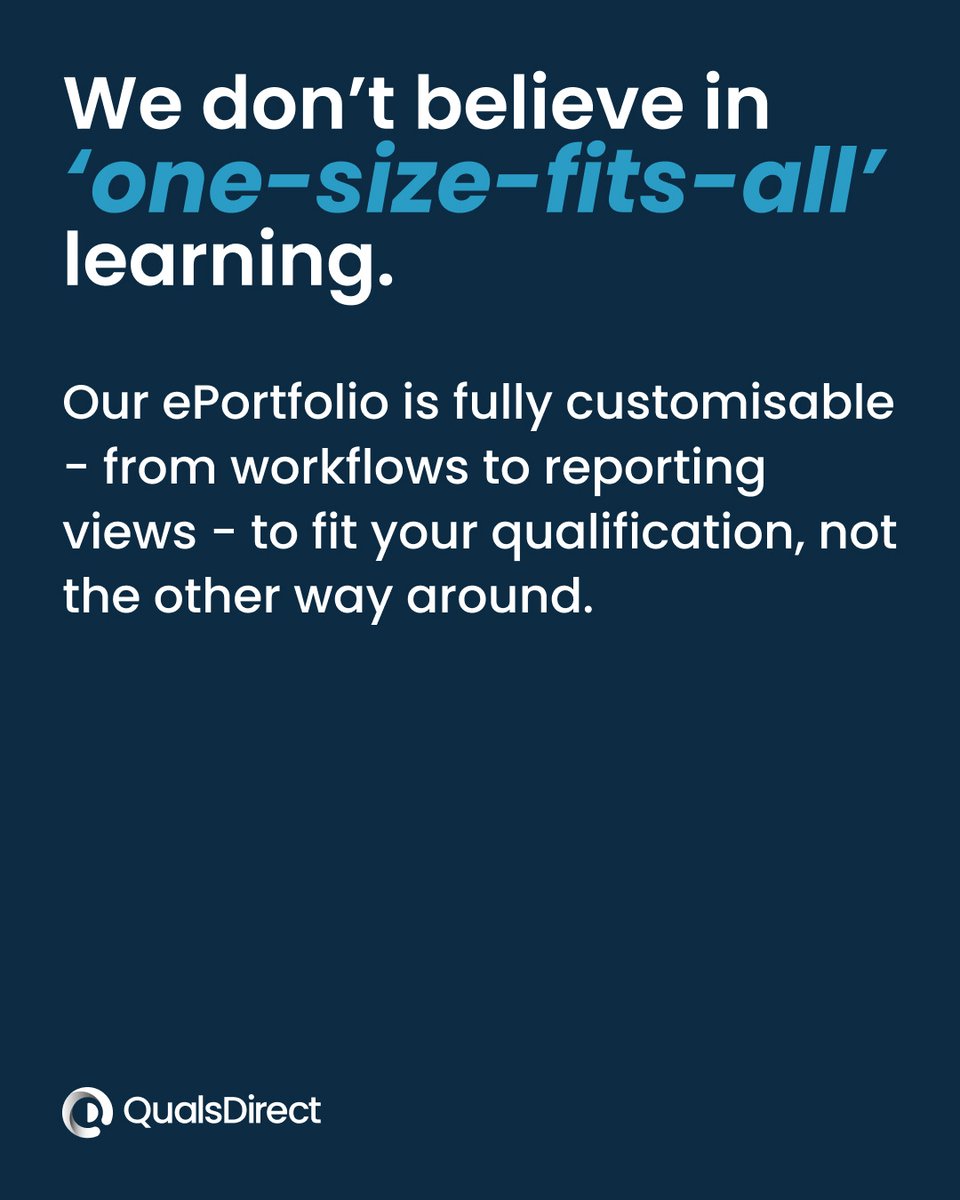QualsDirect's tweet image. We don’t believe in ‘one-size-fits-all’ learning.

Our ePortfolio is fully customisable - to fit your qualification, not the other way around.

✅ Personalised delivery. 
✅ Simplified process. 
✅ Real impact.

Discover Quals Direct: quals.direct/product/ 

#EdTech