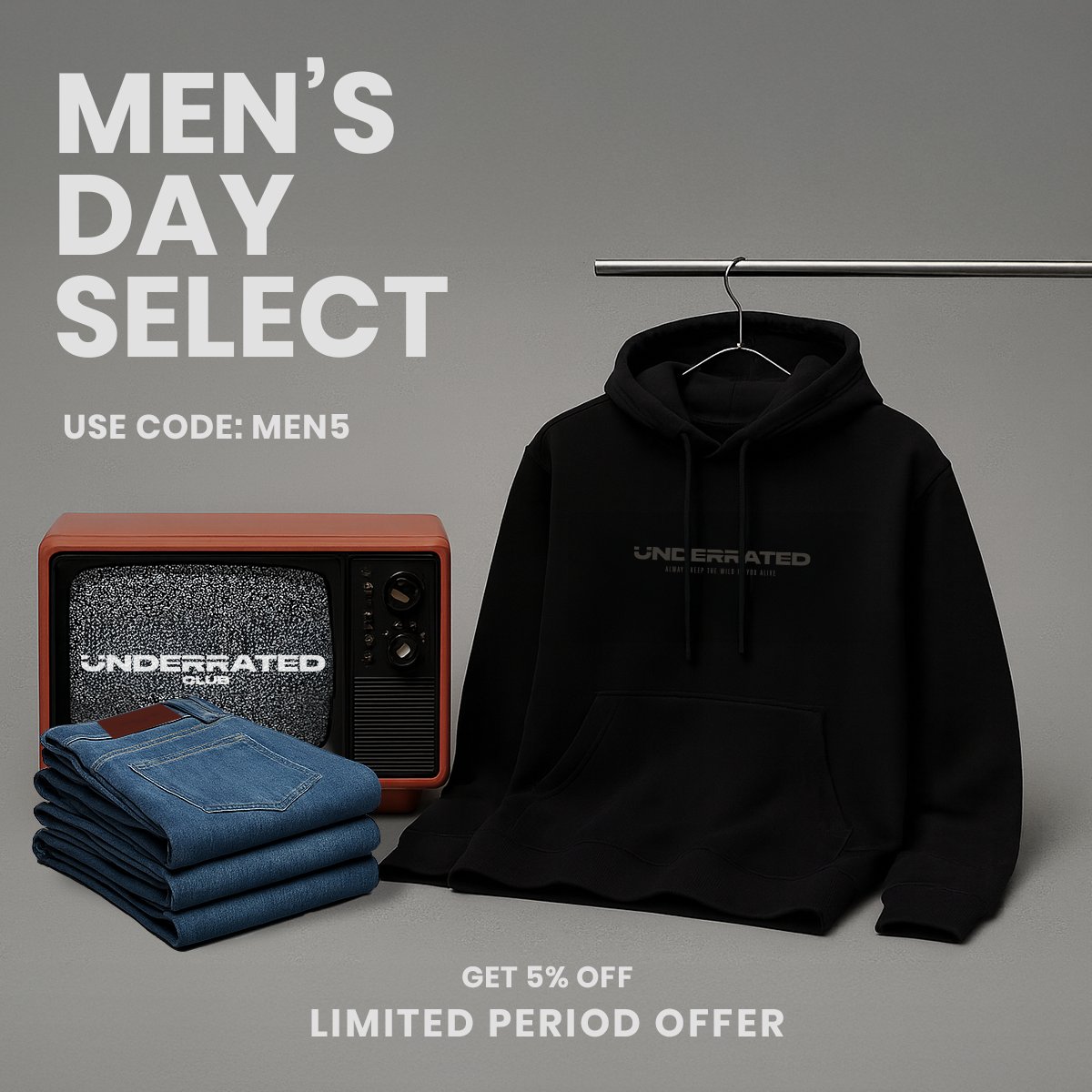 underrated_club's tweet photo. For the men who don’t need to shout to make a statement.
Refined denim, clean hoodies, and quality you can feel the second you wear it.
Men’s Day Select is live. Code: MEN5.

#mensday #underratedclub https://t.co/RQK1wLMF2M