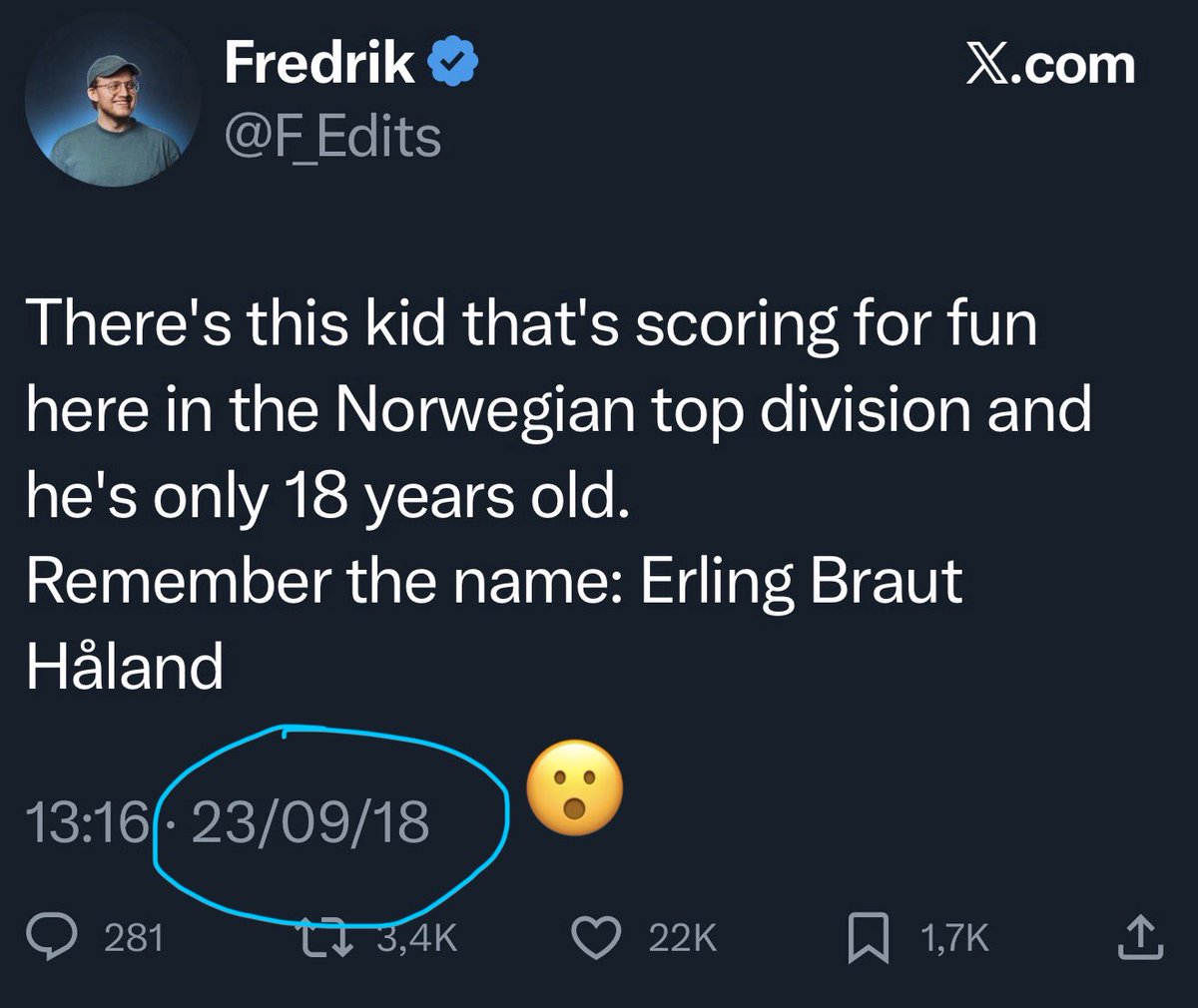 ErlingHaaland's tweet image. I remember this name 😅