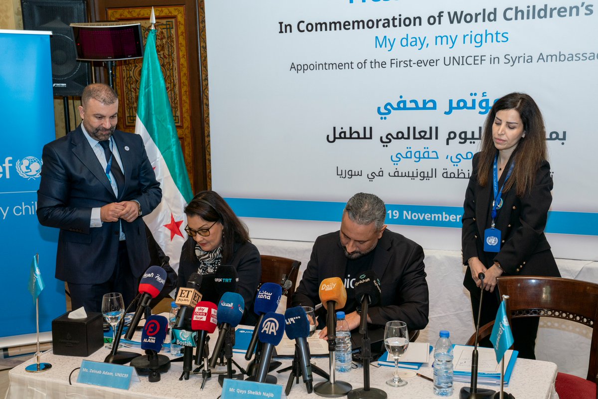 UNICEFinSyria's tweet image. #UNICEF is pleased to welcome renowned actor and humanitarian Qays Sheikh Najib as our first-ever Ambassador in #Syria. His appointment comes on the eve of #WorldChildrensDay under the theme My Day, My Rights. Qays will work with UNICEF to champion the rights of every child in…