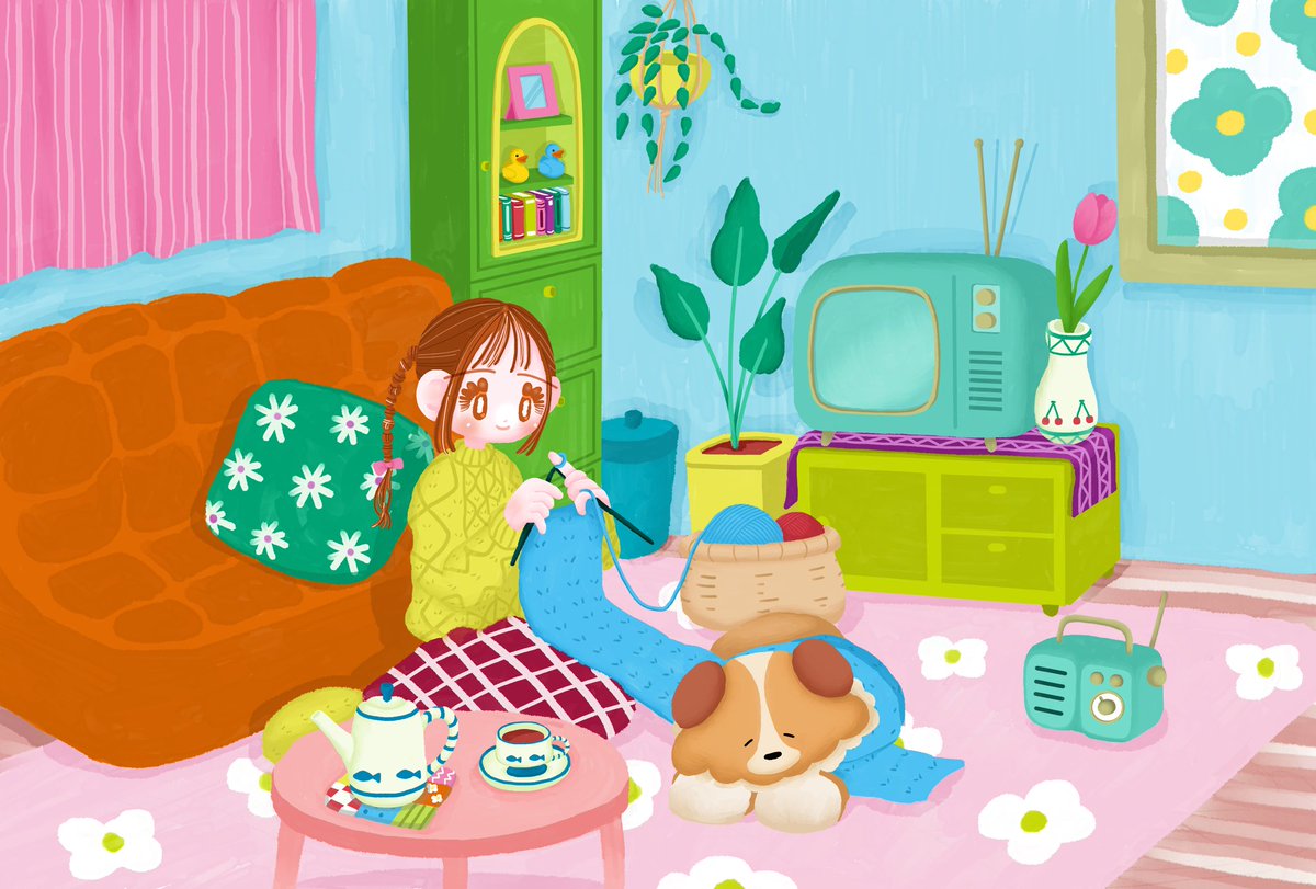Chiroruimo's tweet image. ワンコと毛糸とレトロな午後🐶🧶
#絵柄が好みって人にフォローされたい 
#イラスト好きな人と繋がりたい