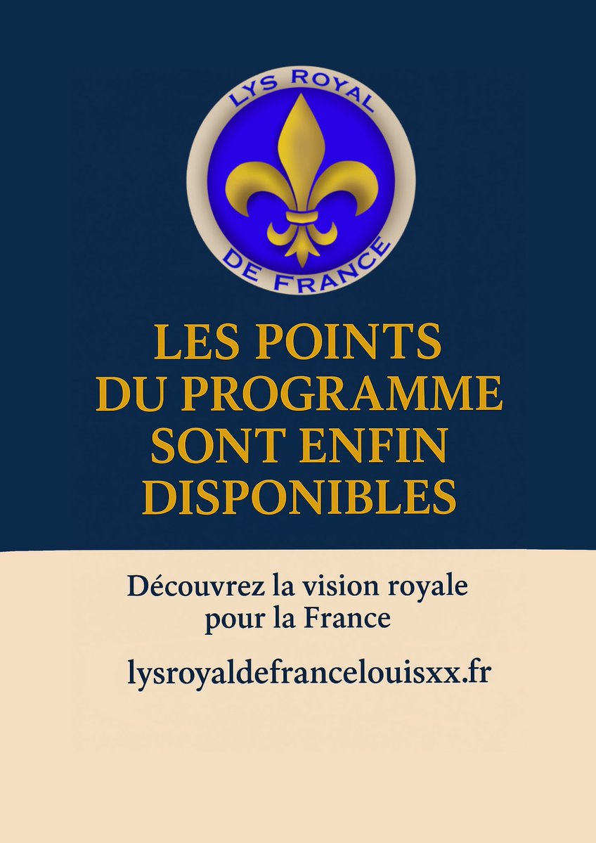 lysde_france's tweet image. 📜 PROGRAMME POUR LA FRANCE 📜

Les grands axes de notre vision pour l’avenir sont désormais disponibles en ligne.
Découvrez l’intégralité de nos propositions sur 👉 lysroyaldefrancelouisxx.fr

#Programme #Politique #Souveraineté #Libertés #Économie #Justice #Santé #Éducation