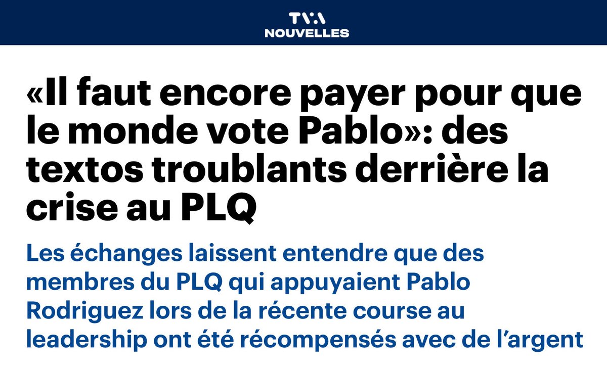 HandfieldSteph's tweet image. « Élections Québec s&apos;intéresserait à des textos qui laissent entendre que des membres du Parti libéral du Québec (PLQ) qui appuyaient Pablo Rodriguez lors de la récente course au leadership ont été récompensés avec de l&apos;argent. »
#polqc #AssNat 

tvanouvelles.ca/2025/11/19/il-…