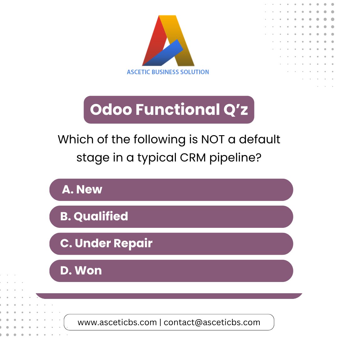 AsceticBs's tweet image. Every week, we bring you a quick quiz to sharpen your Odoo skills.

Whether you&apos;re a developer, consultant, or enthusiast, it’s your chance to test your knowledge and learn something new!

#OdooFunctionalQuiz  #WeeklyQuiz #OdooExperts #AsceticBusinessSolution #OdooQuiz