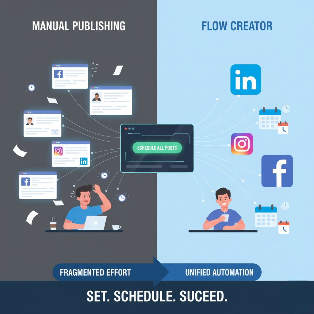 Flow_Creator's tweet image. Tired of posting to every platform manually?

Flow Creator lets you schedule all your LinkedIn, IG, FB, and X posts in one place with automatic publishing.
Reclaim your time and elevate your social presence.
