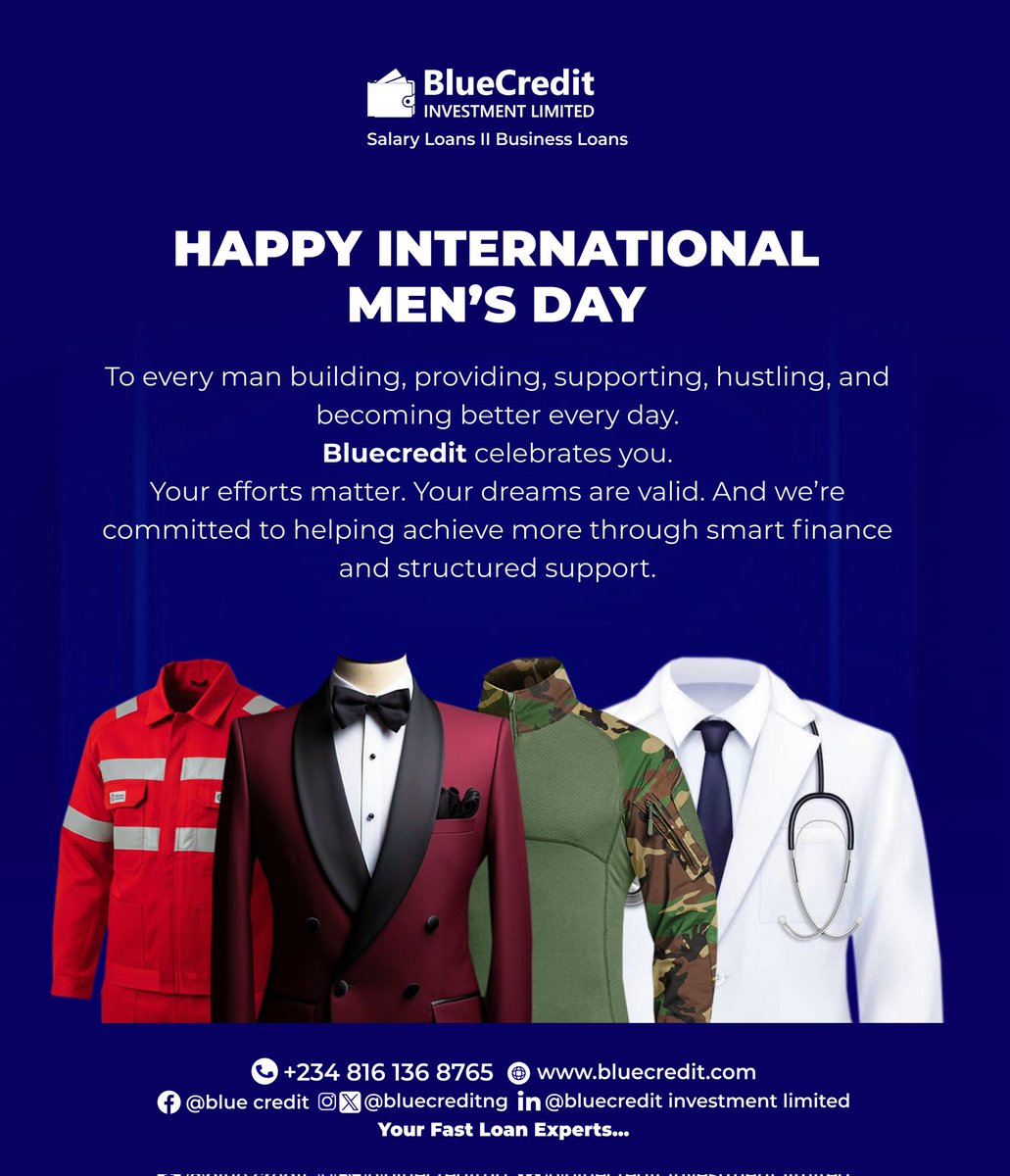 To every man building, providing, and pushing through, we see you.
Happy International Men’s Day from Blue Credit. 💙

#InternationalMensDay #BlueCredit #MenWhoLead