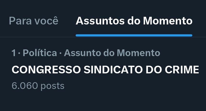 🚨 Estamos em 1° Lugar nos assuntos! 

Vamos expor que CONGRESSO SINDICATO DO CRIME aprovou um projeto que protege o dinheiro do crime e enfraquece a Polícia Federal. 

O projeto do Derrite é qualquer coisa, menos um projeto anti-facção. Ele desmontou um texto que havia sido