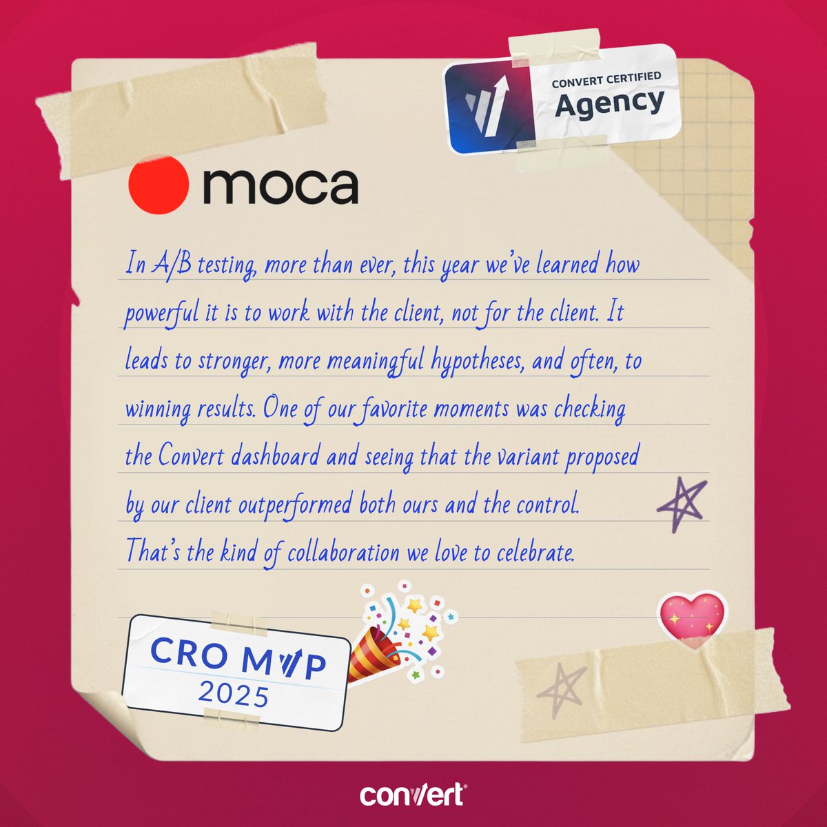 Convert's tweet image. From the Women in Experimentation Summit stage … to being at the forefront of the #CRO revolution in Italy, there is a lot to learn from both Cristina Giorgetti &amp;amp; MOCA Interactive Srl. 

Moca has been doing methodical, people-first performance work from Treviso since 2004.…