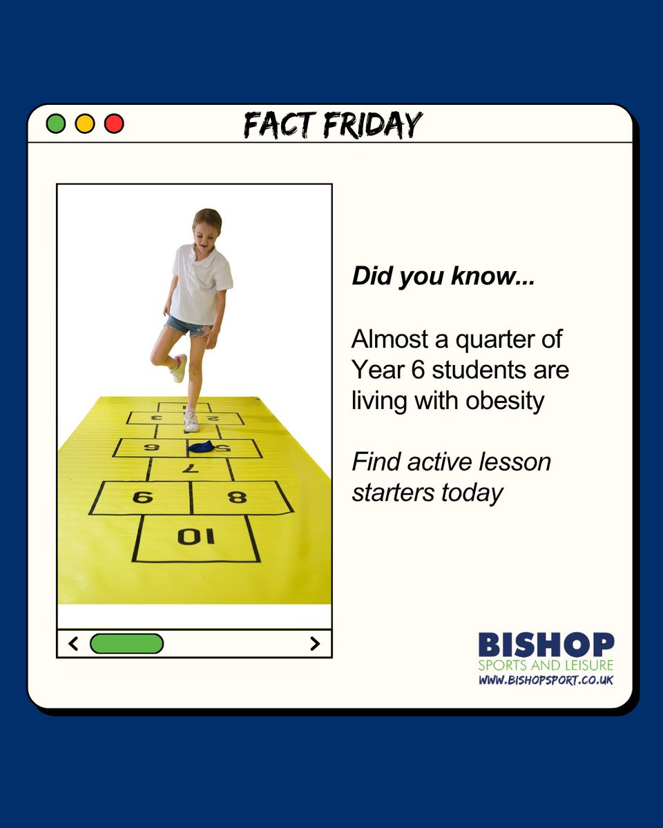 ⚠️ Fact Friday

10.5% of Reception and 22.2% of Year 6 pupils in England are living with obesity. Getting pupils active at school matters more than ever.

Quick-win PE ideas and kit 👇
 bishopsport.co.uk/pages/our-spor…

#SchoolPE #FactFriday #BishopSports