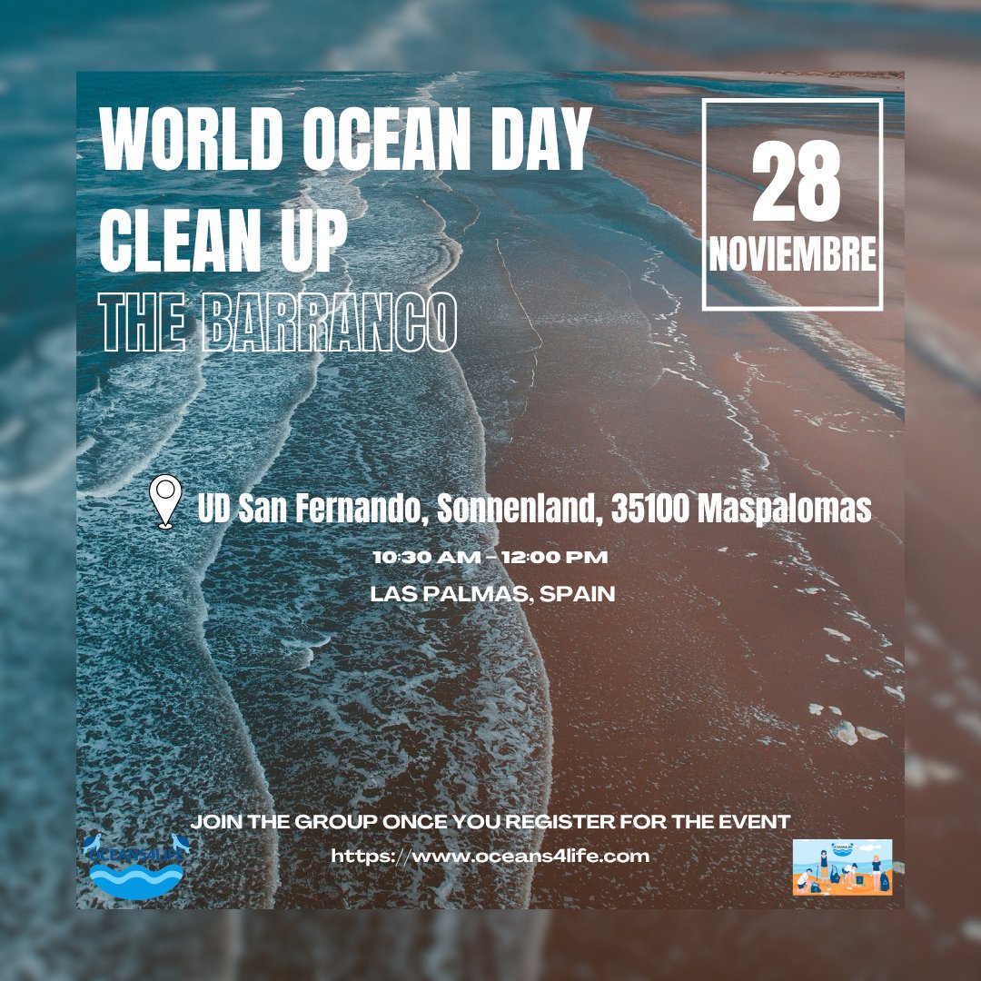 oceans4_life's tweet image. 🌊 Upcoming Event – Join Us for World Ocean Day! 🌍

On Friday, November 28th, we’re celebrating World 
🕥 Time: 10:30 AM – 12:00 PM
 📍 Gran Canaria

RSVP and join the group once you register.

#WorldOceanDay #OceanProtection #BeachCleanup #GranCanariaEvents #EnvironmentalAction