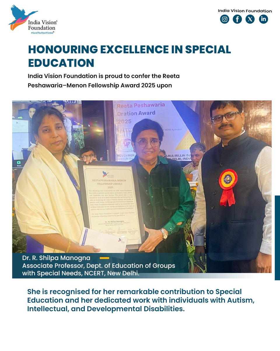 Honouring Excellence. Inspiring Inclusion.
We proudly announce the 12th #ReetaPeshawariaFellowship (2025–26) and celebrate the 11th #ReetaPeshawariaOrationAward 2025, recognising Prof. (Dr.) M. Thomas Kishore for his remarkable contributions to child and adolescent mental health.
