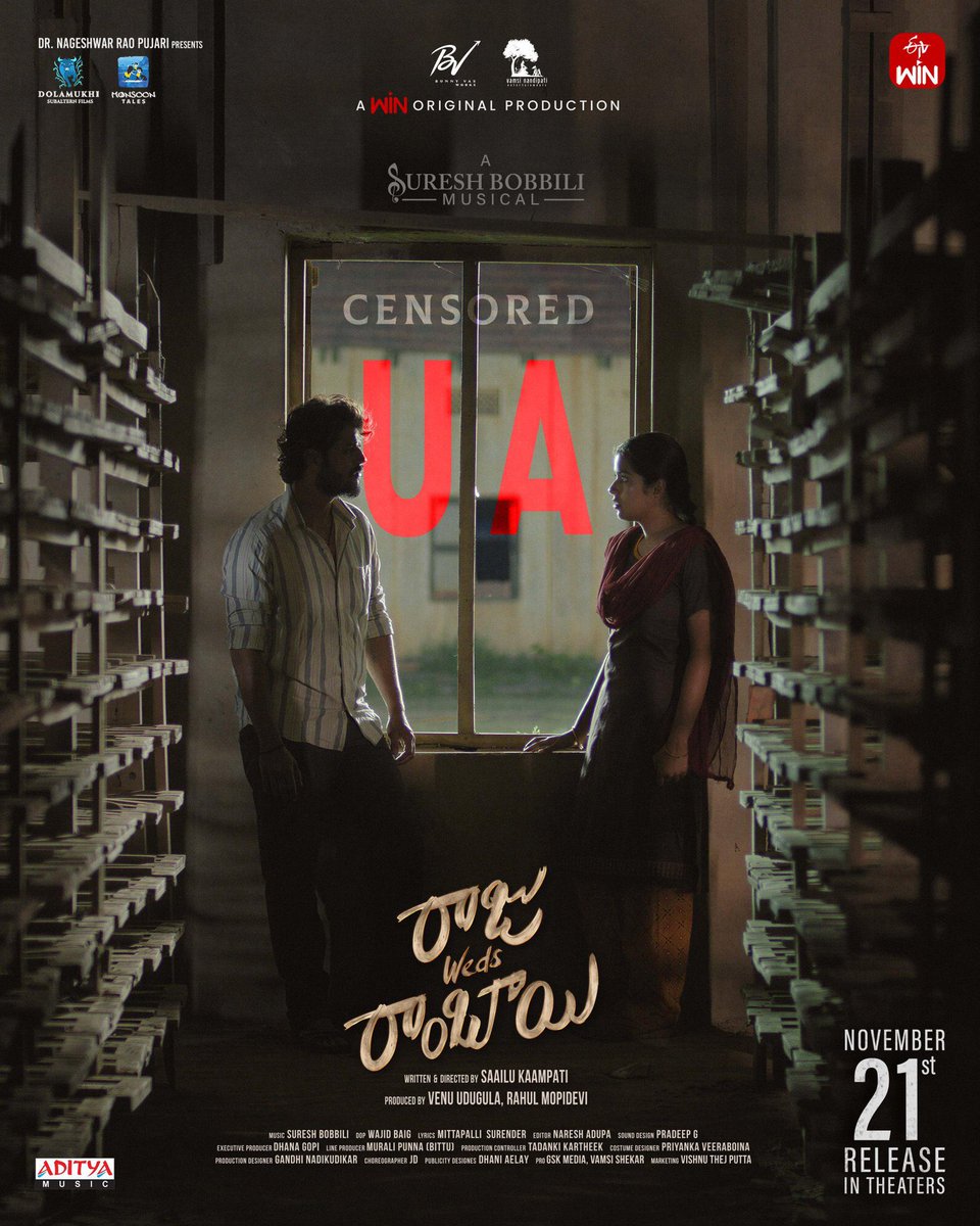 U/A for the GREATEST LOVE STORY from the censor 🤩

Get Ready to Experience a hard-hitting entertainer that will touch everyone's heart ❤️❤️

A <a href="/sureshbobbili9/">Suresh Bobbili</a> musical 🎶

#RajuWedsRambaiOnNov21st

<a href="/etvwin/">ETV Win</a> <a href="/rahulmopidev/">rahul</a> <a href="/Monsoontal2444/">Monsoontales</a> <a href="/TheBunnyVas/">Bunny Vas</a> <a href="/connect2vamsi/">Vamsi Nandipati</a>