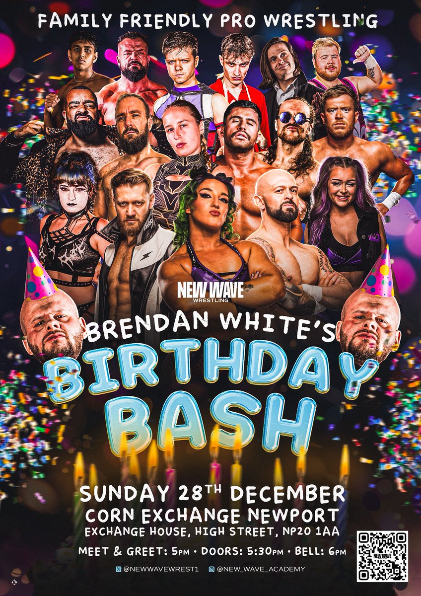 NewWaveWrestli1's tweet image. We have one more special event for 2025!

The Brendan White Birthday Bash! 

We’re delighted to be able to return to the CORN EXCHANGE NEWPORT bringing the best of New wave for one birthday celebration!

We will have unique match ups, new stars and one great evening of family…