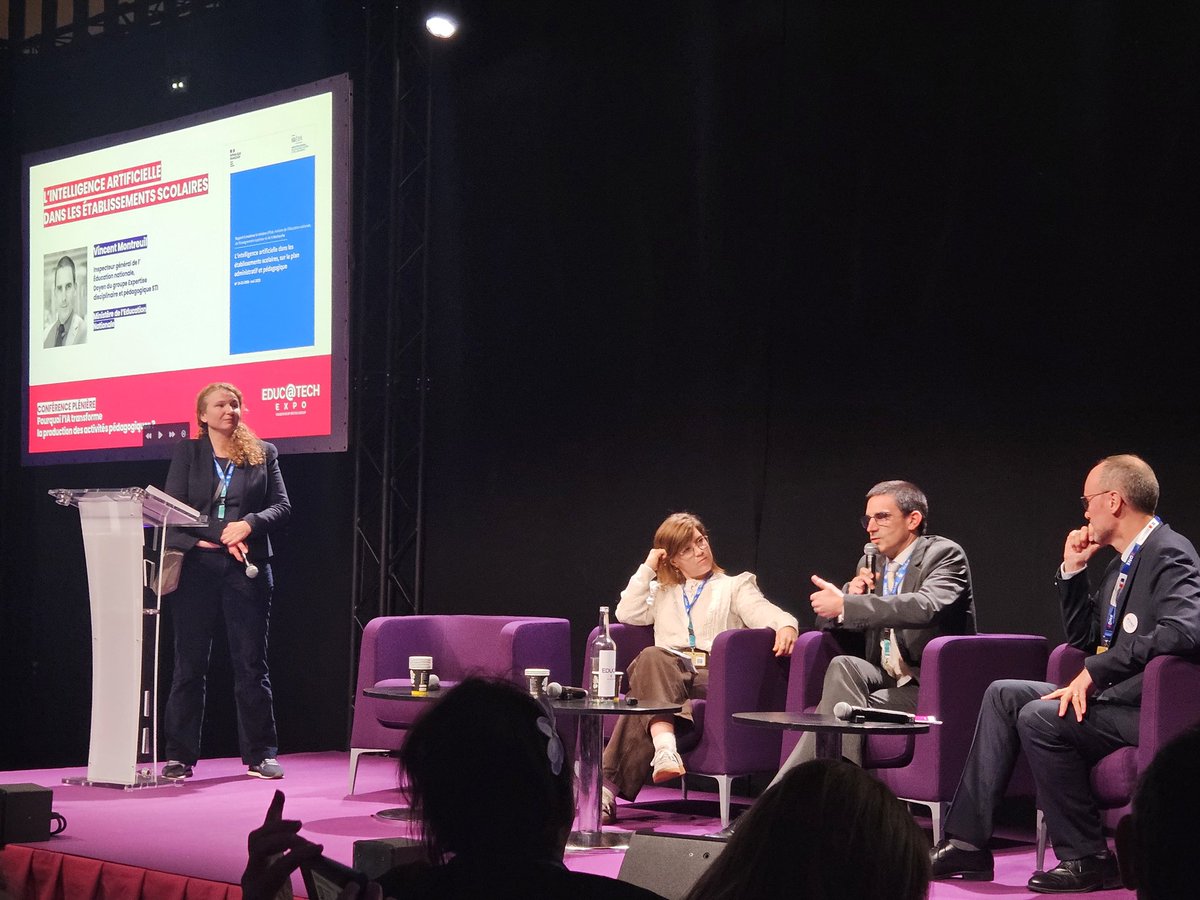 educatechexpo's tweet photo. Pourquoi l'#IA transforme la production des activités pédagogiques ? Une conférence au cœur des préoccupations de la communauté éducative cet après-midi à #educatechexpo avec Vincent Montreuil @education_gouv, @AxelJean77 @Edu_Num et Mélanie Pauli-Harquevaux @NantesUniv ! https://t.co/vFXnUqZMBQ