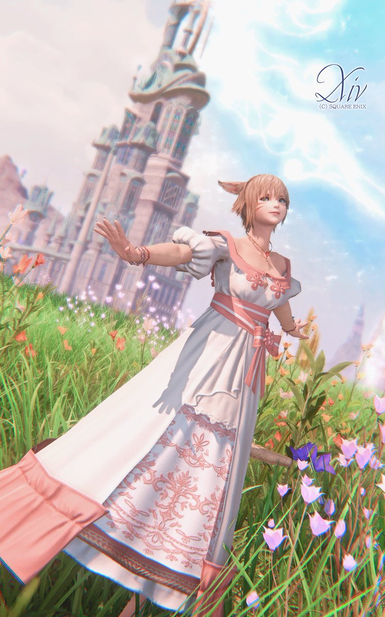 ピルグリムトラバース最寄りエーテ周辺のお花畑きれい🌼✨
#FF14 #ミコッテ