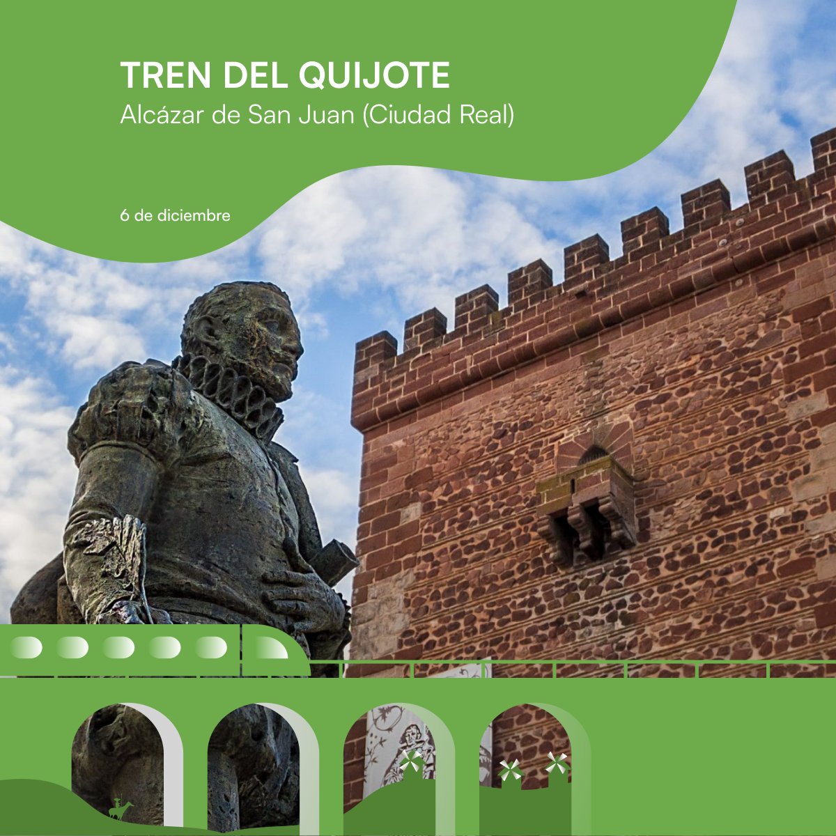 turismoclm's tweet photo. Últimas plazas para viajar por Castilla-La Mancha
Tren de la Alcarria: visitas guiadas por palacios, iglesias y rincones históricos de Guadalajara.
Tren del Quijote : descubre Alcázar de San Juan, molinos, palacios y bodegas con degustación.
Reserva ya en https://t.co/0uyXCCVwIt https://t.co/MThHyOitUN