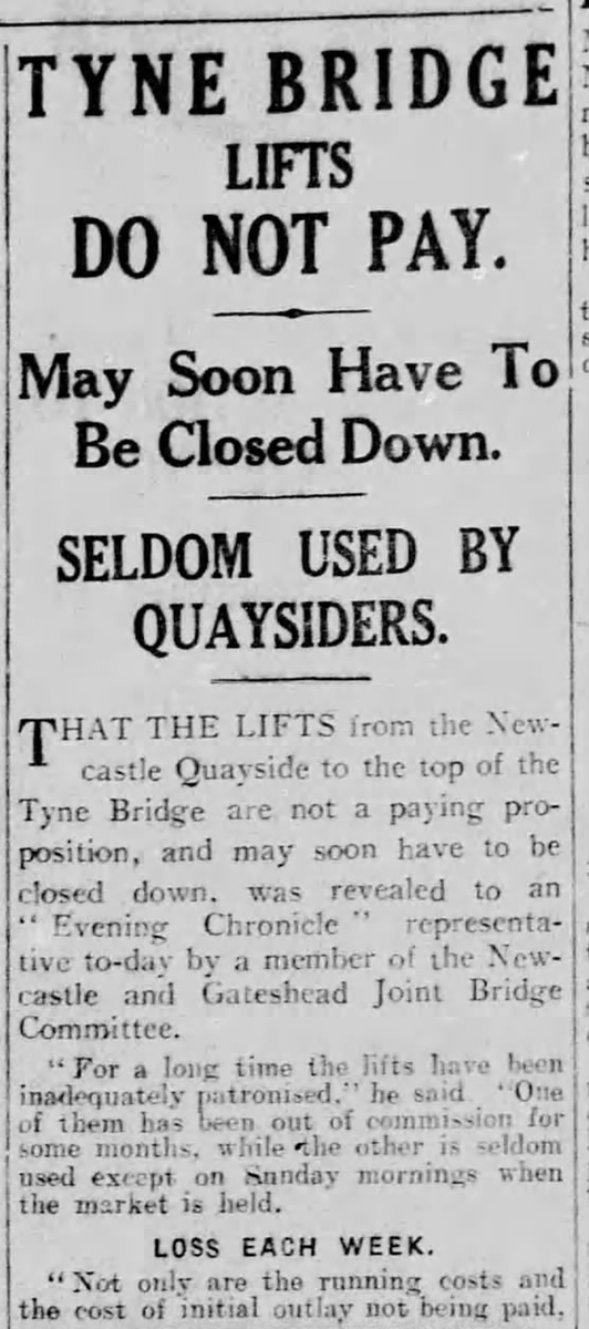 TyneSnapper's tweet image. #NewcastleUponTyne #Gateshead As far back as 1930 the fate of the Tyne Bridge lift was in question - this piece from the Newcastle Evening Chronicle on this day 19th November 1930