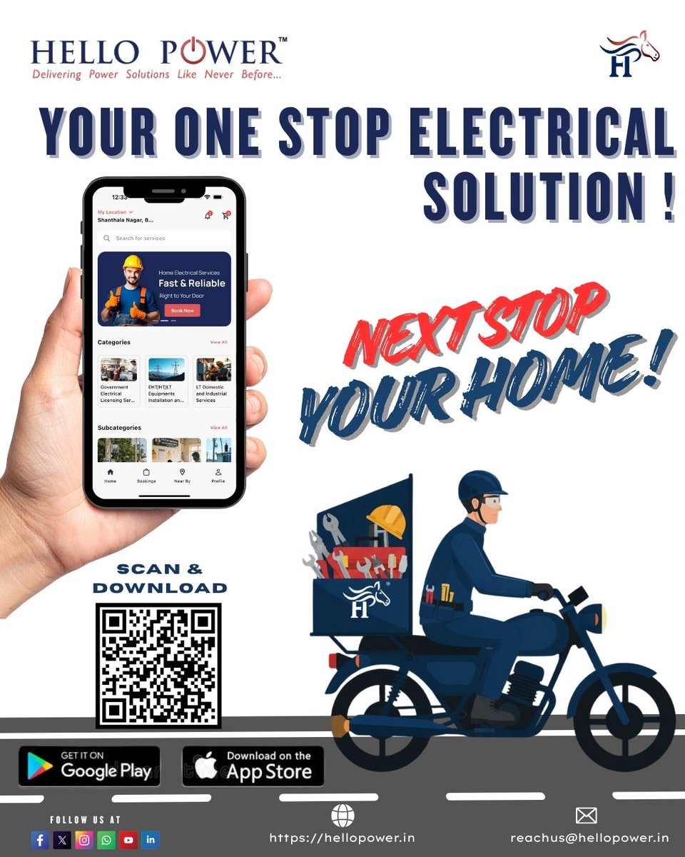 HelloPower2025's tweet image. Next stop your home!

Your One Stop Electrical Solution .
Introducing Hello power app 

now available at Play store and App store.

#RTInIndia #hellopower #bengaluru #karnataka
#DhurandhaKaDhamaka