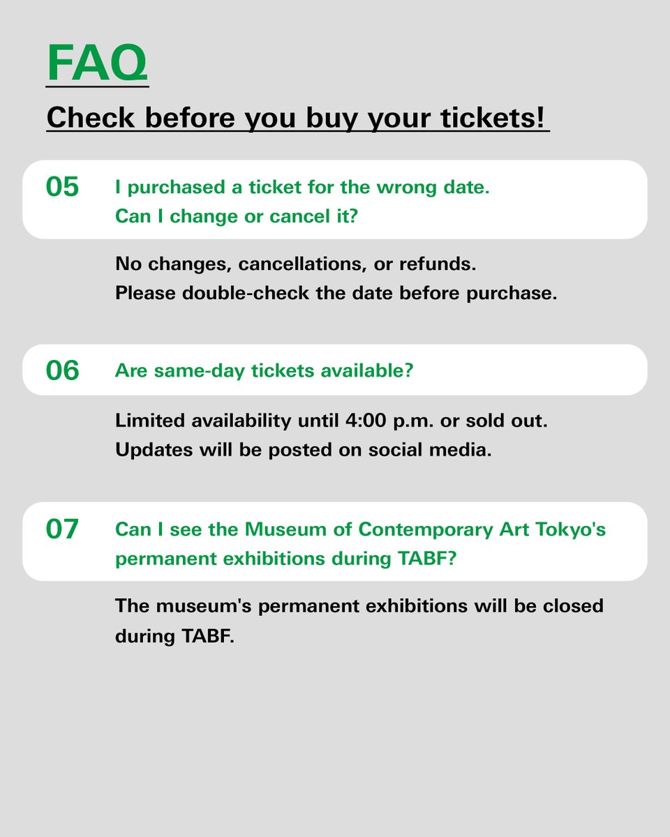 🎫Tickets go on sale tomorrow!

TABF tickets go on sale tomorrow, November 20 (Thu) at 12:00!
Before buying your tickets, check out our FAQ for important notes👀
More details are available on our website!
👉tokyoartbookfair.com/en/faq/