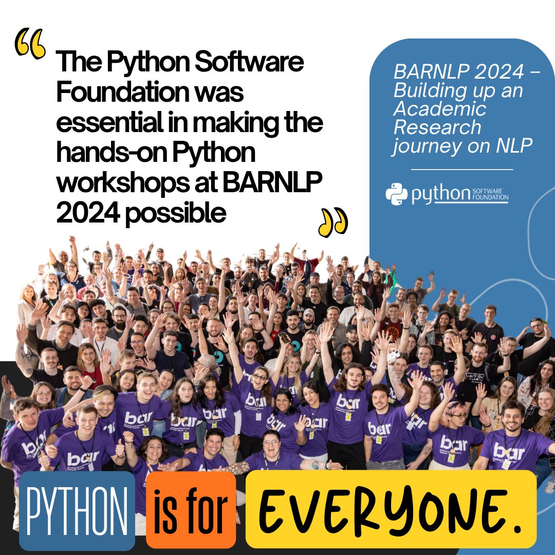 ThePSF's tweet image. #Python workshops embody what we believe: Python is for everyone.

The PSF has supported 100&apos;s of workshops over the years- our Grants Program is paused, but your support helps pave the way for its return.

Help us reach our goal 💝 donate today: donate.python.org…