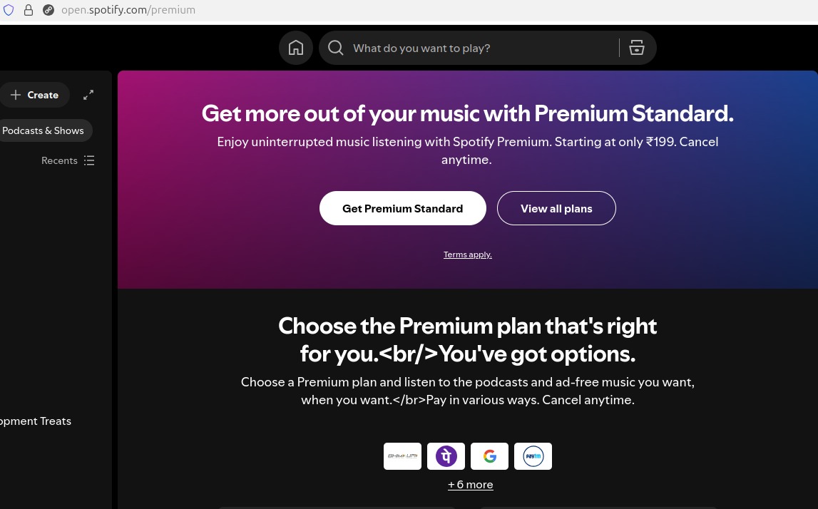 Thedev55's tweet image. Hey @SpotifyCares @spotifyindia ,
The open.spotify.com/premium premium page is showing raw &amp;lt;br/&amp;gt; tags instead of line breaks.
I have tried to reproduce the UI bug on Firefox and Chrome too and it was consistent.
 I&apos;m attaching screenshot below: