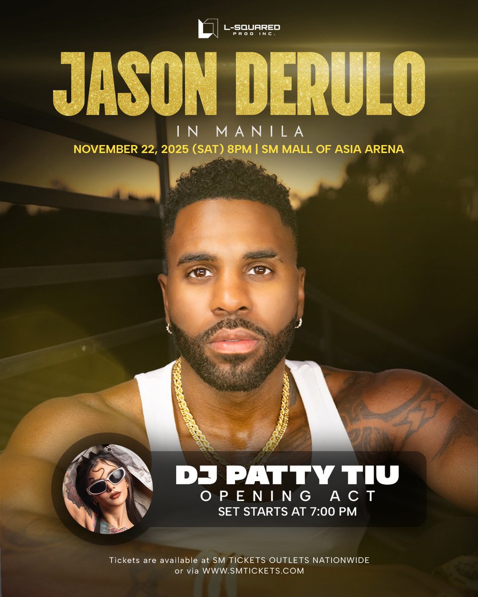 myxglobal's tweet photo. Weβre starting strong! π§
DJ Patty Tiu is warming up the decks for Jason Derulo LIVE in Manila β this is THE party you donβt want to miss! π₯
ποΈ November 22, 2025 | 8:00 PM
π SM MOA Arena
Get your tickets now ποΈ
#MYX #GenMYX #JasonDeruloInManila https://t.co/xVZaiuqEEz
