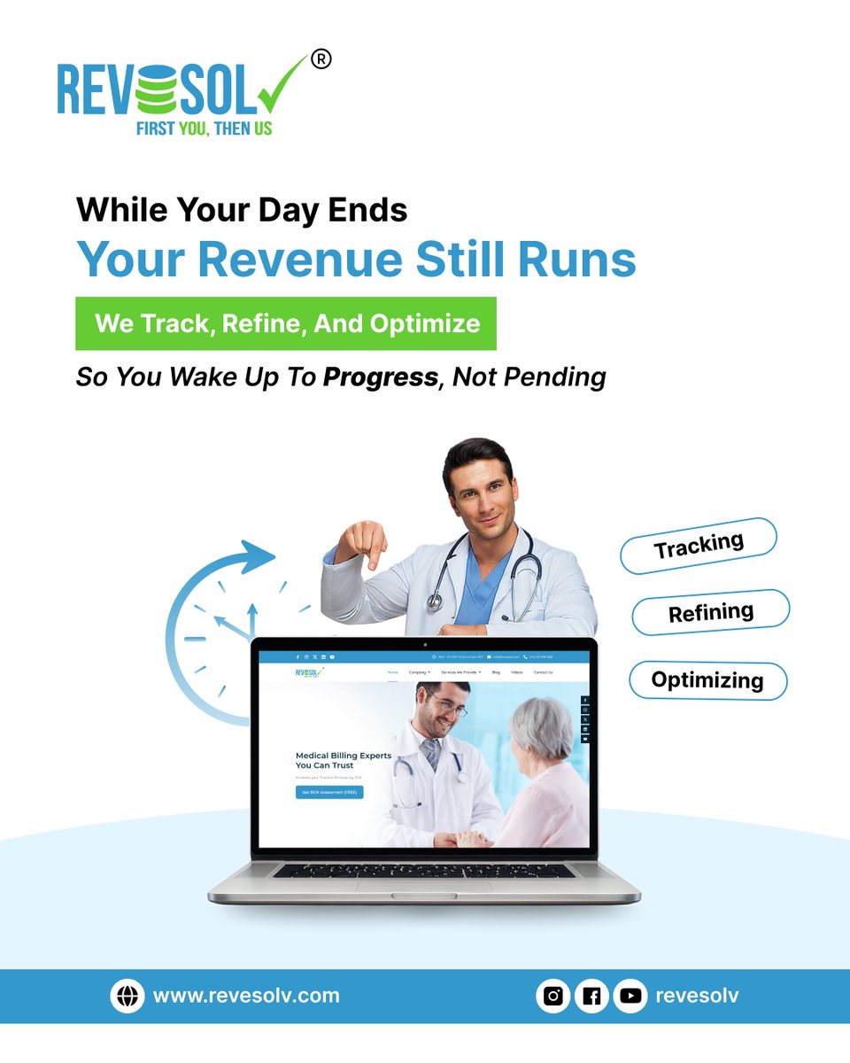 Revesolv1's tweet image. Your Day Ends. Your Revenue Keeps Running. 🏃

We don&apos;t just track your medical billing we tirelessly Track, Refine, and Optimize it, so your financial progress never pauses. Stop waking up to pending issues; start waking up to progress.

First You, Then Us.
