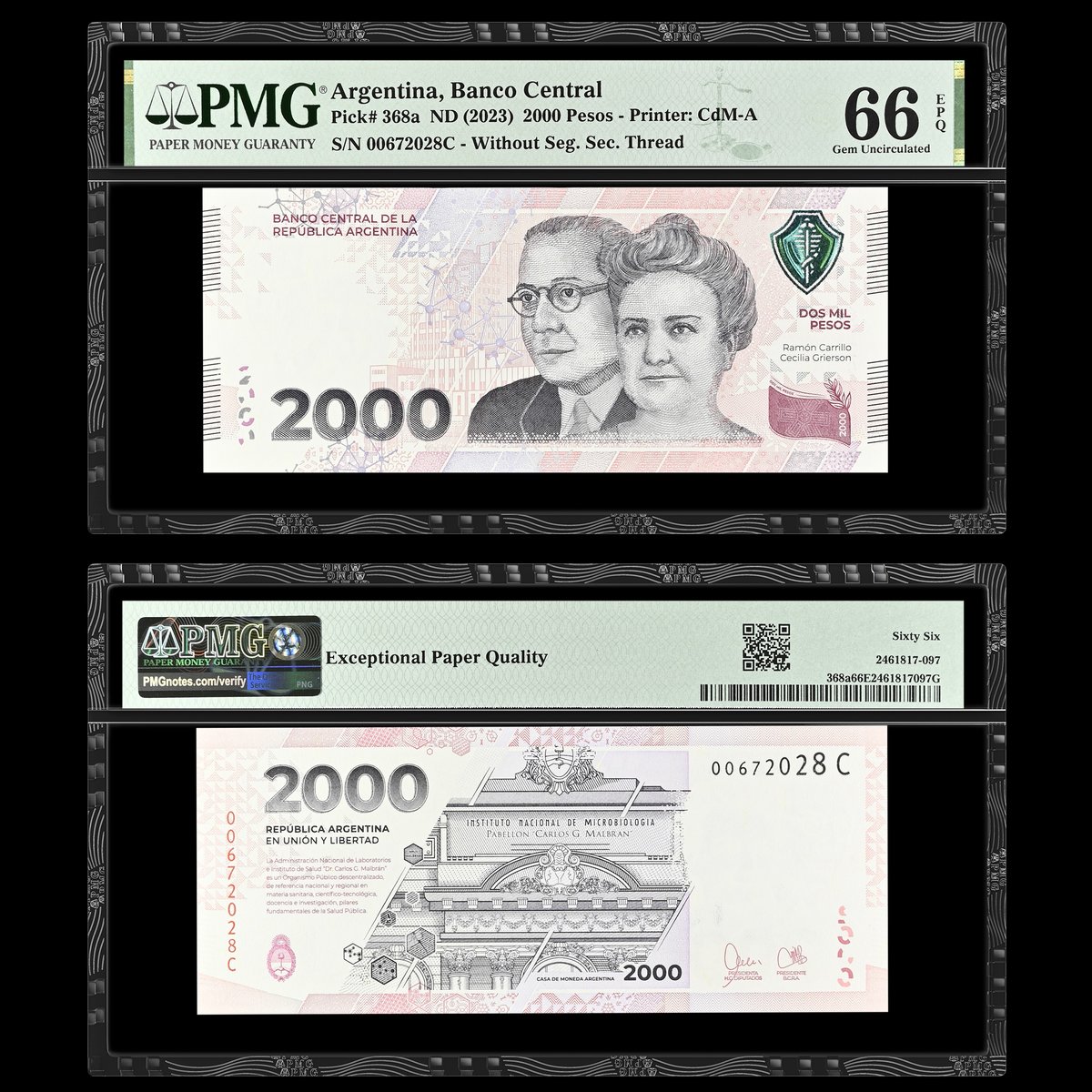 PMGnotes's tweet image. Note of the Day: For #WomenWednesday, here’s another world banknote that shows a prominent woman. This Argentina ND (2023) 2,000 Pesos shows Cecilia Grierson, who in 1885 became the first woman to receive a medical degree in that country. #papermoney #argentina #grierson