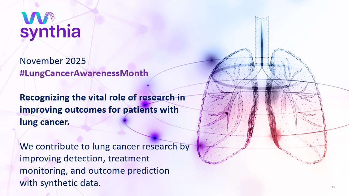 IHI_SYNTHIA's tweet image. November marks Lung Cancer Awareness Month, a reminder of the urgent need for better tools to detect disease earlier, guide treatment decisions, and improve outcomes for patients.

In SYNTHIA, the Lung Cancer Use Case Team explores how synthetic data (SD) can advance early…