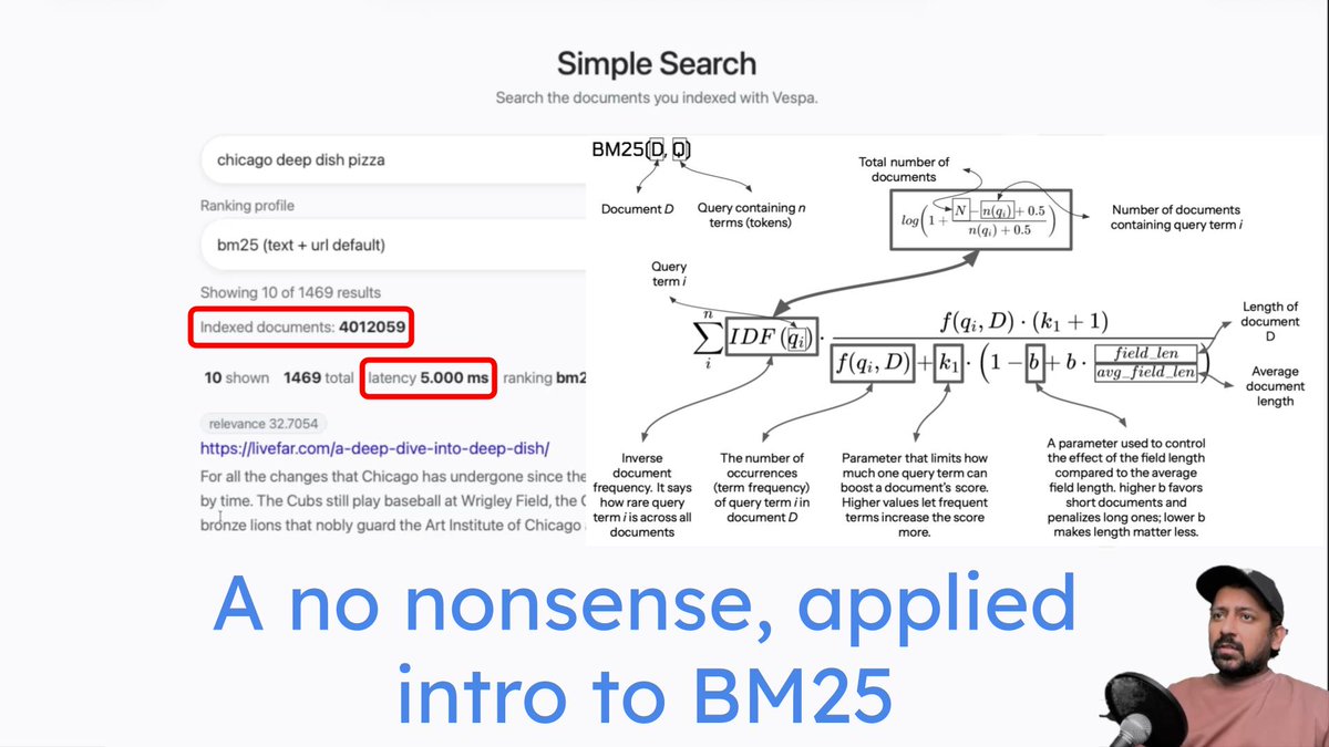 abhi1thakur's tweet image. 🚨 New tutorial alert 🚨
&amp;gt; What BM25 is and why it matters 
&amp;gt; How term frequency and inverse document frequency influence scoring 
&amp;gt; How document length affects ranking 
&amp;gt; What the key parameters k₁ and b actually do 
&amp;gt; How BM25 improves real-world search performance 
&amp;gt; BM25 in…
