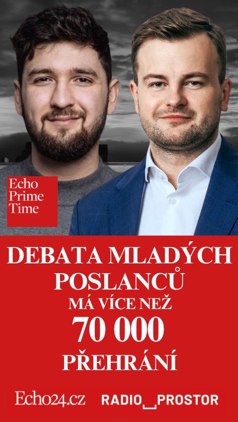 Live <a href="/echo24cz/">Echo24.cz</a> Prime Time s mladými poslanci <a href="/matesgregor/">Matěj Gregor</a> z Motoristů a <a href="/BenjaminCincila/">Benjamin Činčila</a> z <a href="/kducsl/">KDU-ČSL</a> : věcná debata mladých politiků, bez urážek. Jen na YouTube to má přes 70 tisíc. A pak že to nejde jinak.
