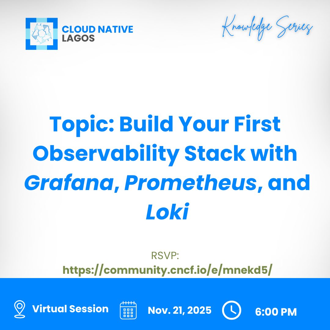 cncflagos's tweet image. It’s official — our first Biweekly Knowledge Session for November is here.

Join us this Friday, by 6 PM WAT

Register: community.cncf.io/j/6veebthzrrkx…

Know someone who should be in the room? Tag them.

#cncflagos #CNCF #OpenSource #Observability