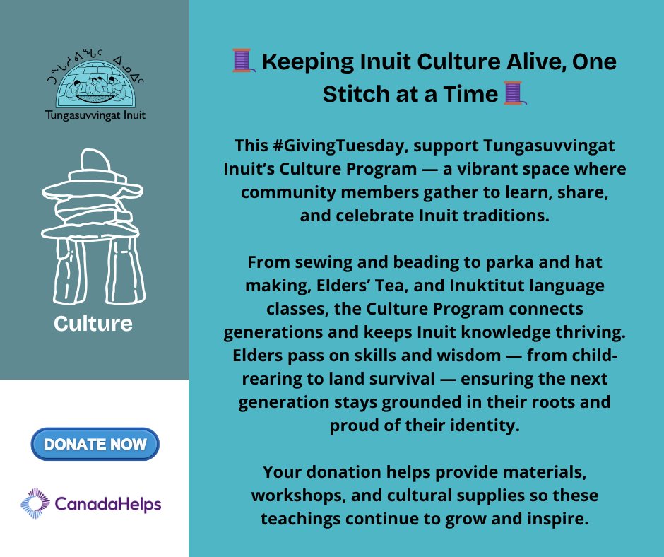 TIOntario's tweet image. 🧵 Keeping Inuit culture alive, one stitch at a time 🧵
Our Culture Program is a vibrant space for learning and sharing Inuit traditions.
✨ Your gift provides materials and workshops.
👉 Support today: canadahelps.org/en/dn/139025

#InuitCulture #GivingTuesday #CulturalPride