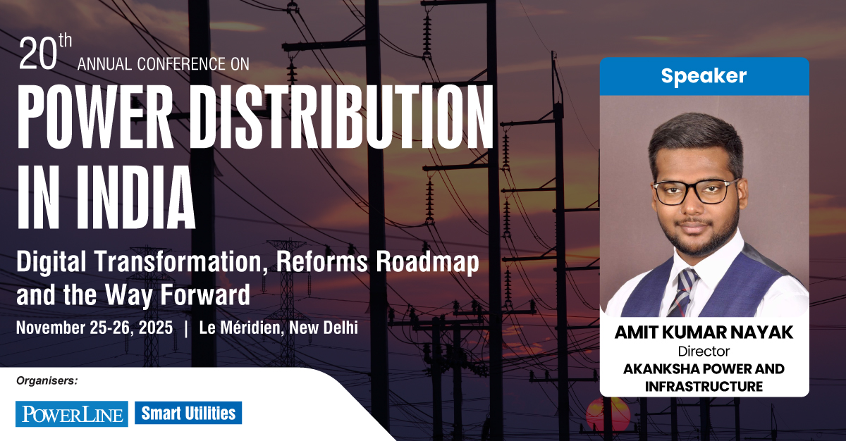Powerline_Mag's tweet image. We are happy to welcome Amit Kumar Nayak , Director, Akanksha Power and Infrastructure as a speaker at the 20th edition of our upcoming conference on Power Distribution in India.

To register now, visit: web.cvent.com/event/cf581f23… 

#Discoms #SmartMetering