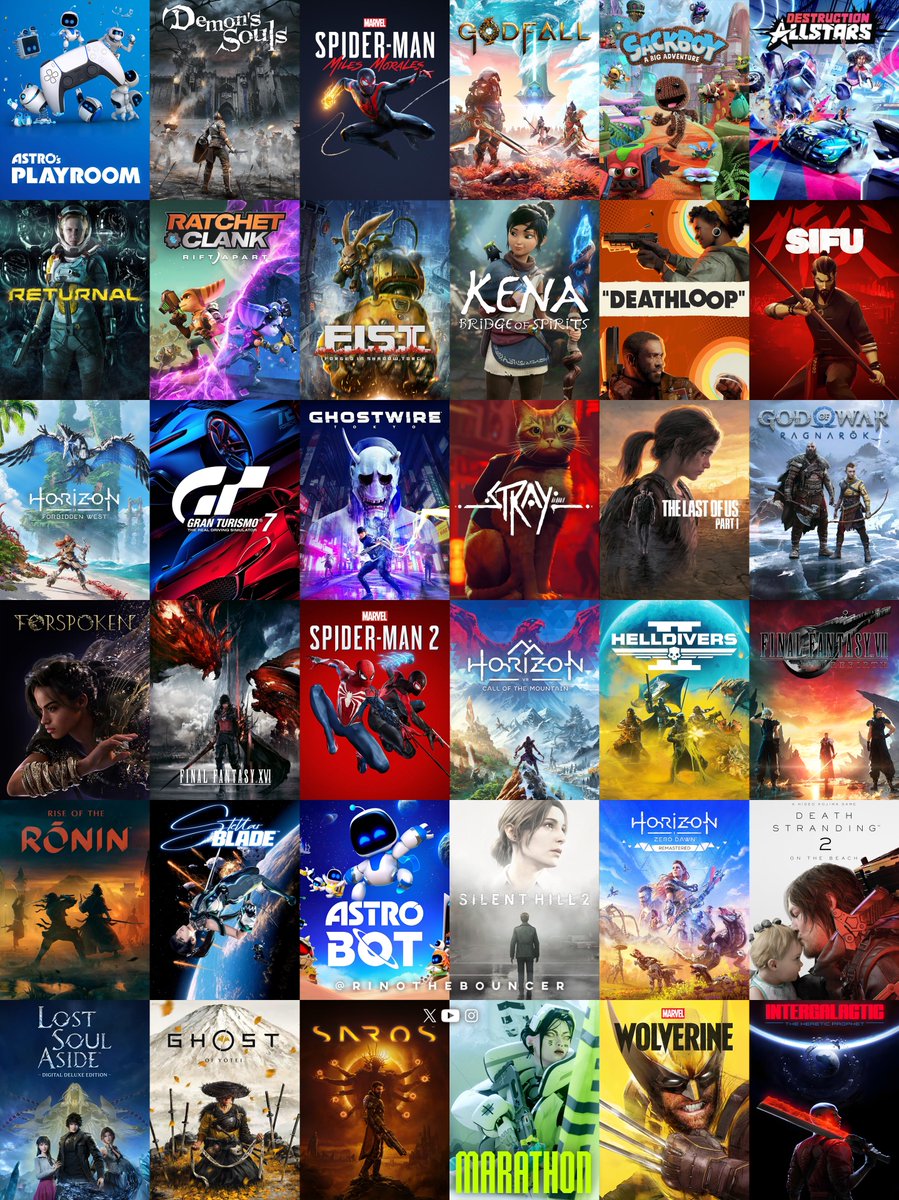 بعض الألعاب 👇
 التي صدرت على جهاز  سوني 5 💙
وسوف تصدر قريبا في هذا الجيل 👍

هل ترتقي لمقارنتها مع الجيل السابق ؟

و ماهي الألعاب التي أعجبت فيها ❓️

#PlayStation