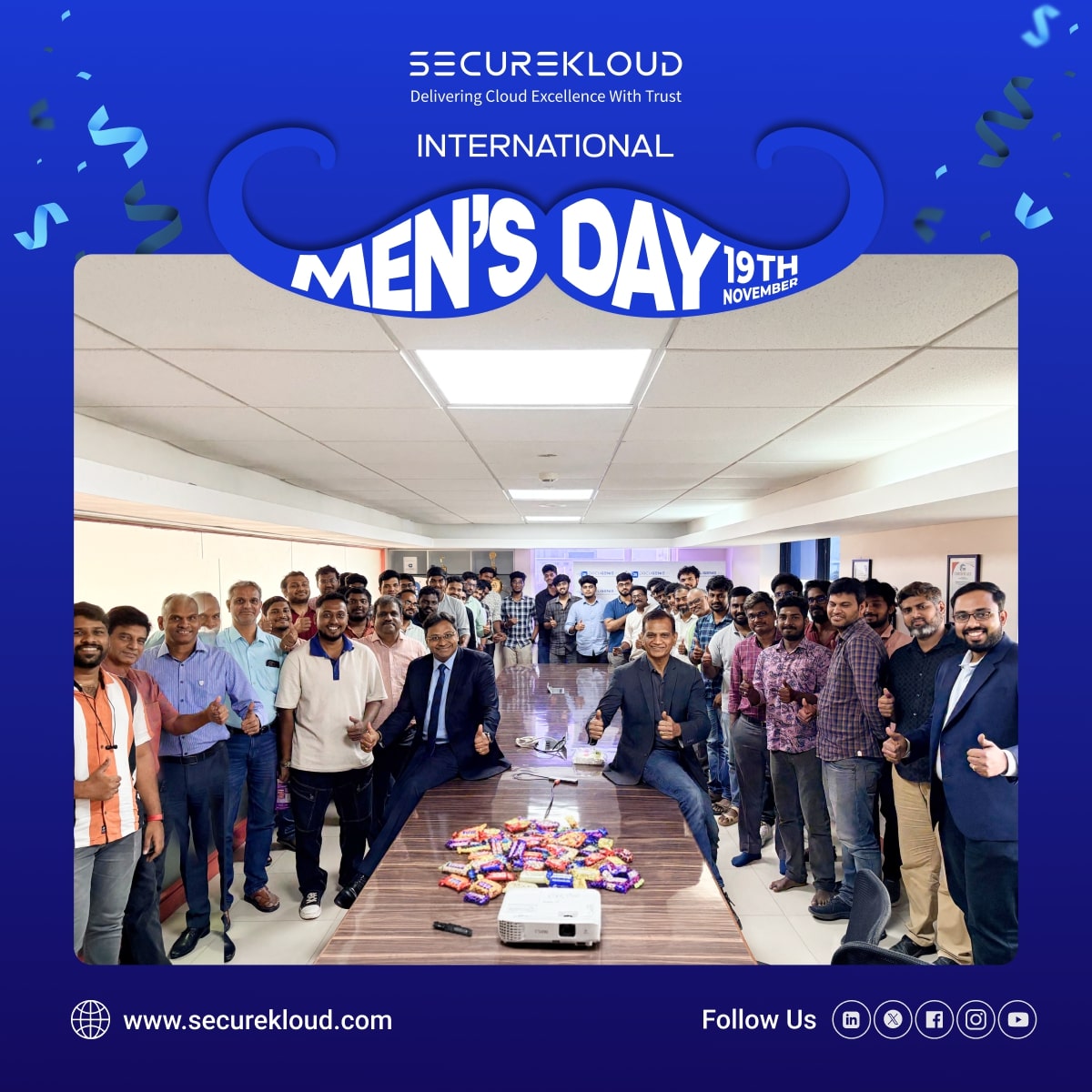 SecureKloudTech's tweet image. Today we celebrate the men who lead with integrity, support with heart, and inspire through action.
On #InternationalMensDay, we appreciate our colleagues whose kindness, courage, and dedication strengthen our culture every day.💙

#MensDay2025 #LifeAtSecureKloud #CelebrateMen