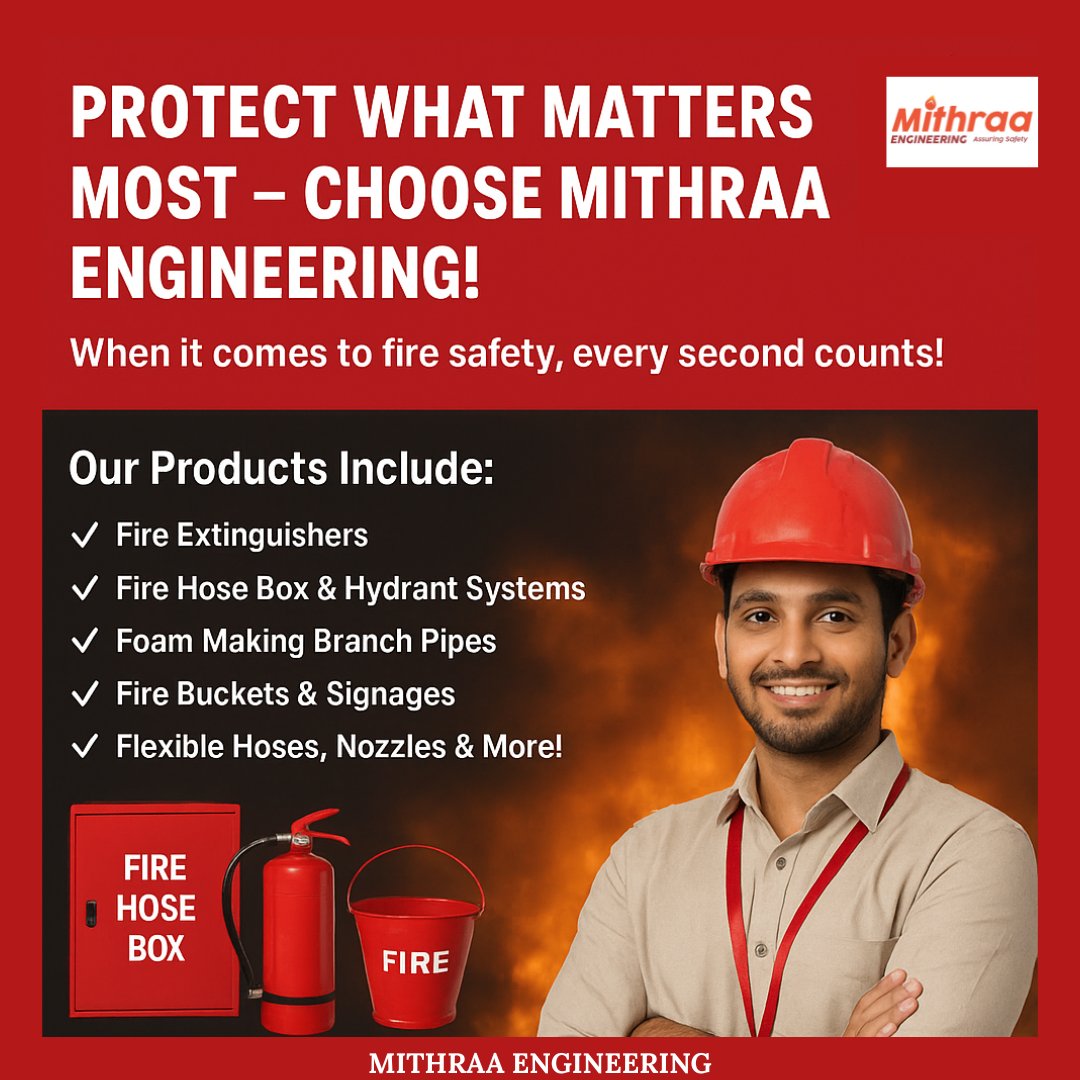 sasikum82500915's tweet image. 🔥 Protect What Matters Most!
Your safety is our priority. Choose trusted fire-safety equipment designed to protect your home, office, and industrial spaces.
📞 Contact for enquiries:
Phone No : 044 - 35593138 ,
Mobile No : +91 9150000505
 #fireextinguishers #mithraaengineering