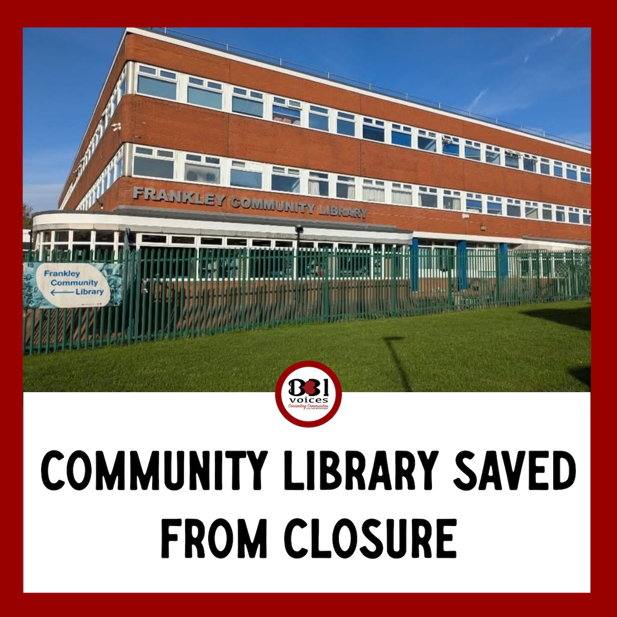 B31Voices's tweet image. Community library SAVED FROM CLOSURE  • New partnership secures funding to ensure the library not only remains OPEN, but also delivers a range of community support services

READ MORE: bvoices.uk/3XCfrBD 

#Birmingham 
#Frankley 
#library