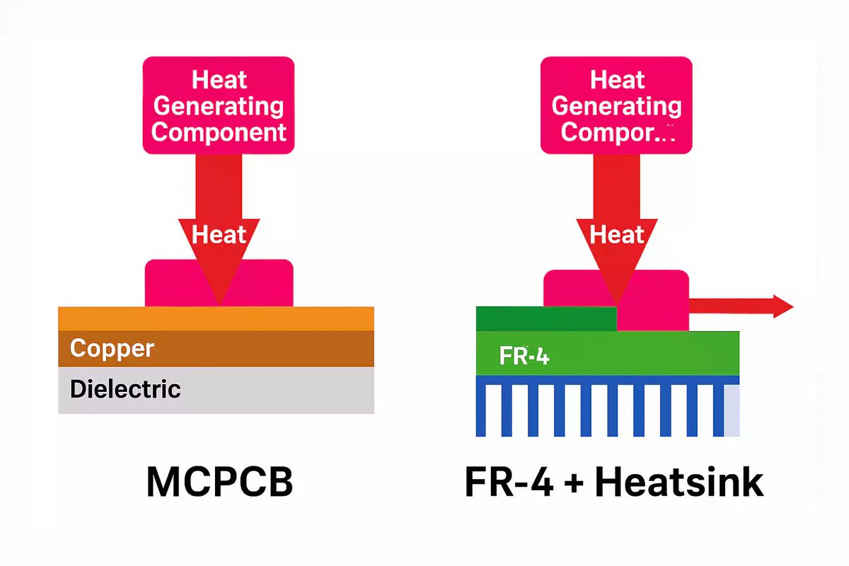 PCBFastTurn's tweet image. MCPCB ≠ just “thicker copper.”
→ fastturnpcbs.com/blog/metal-cor…
It’s a metal base (Al/Cu) for fast heat spreading—great for LEDs &amp;amp; power boards.
#MCPCB #ThermalDesign #PCB #Electronics