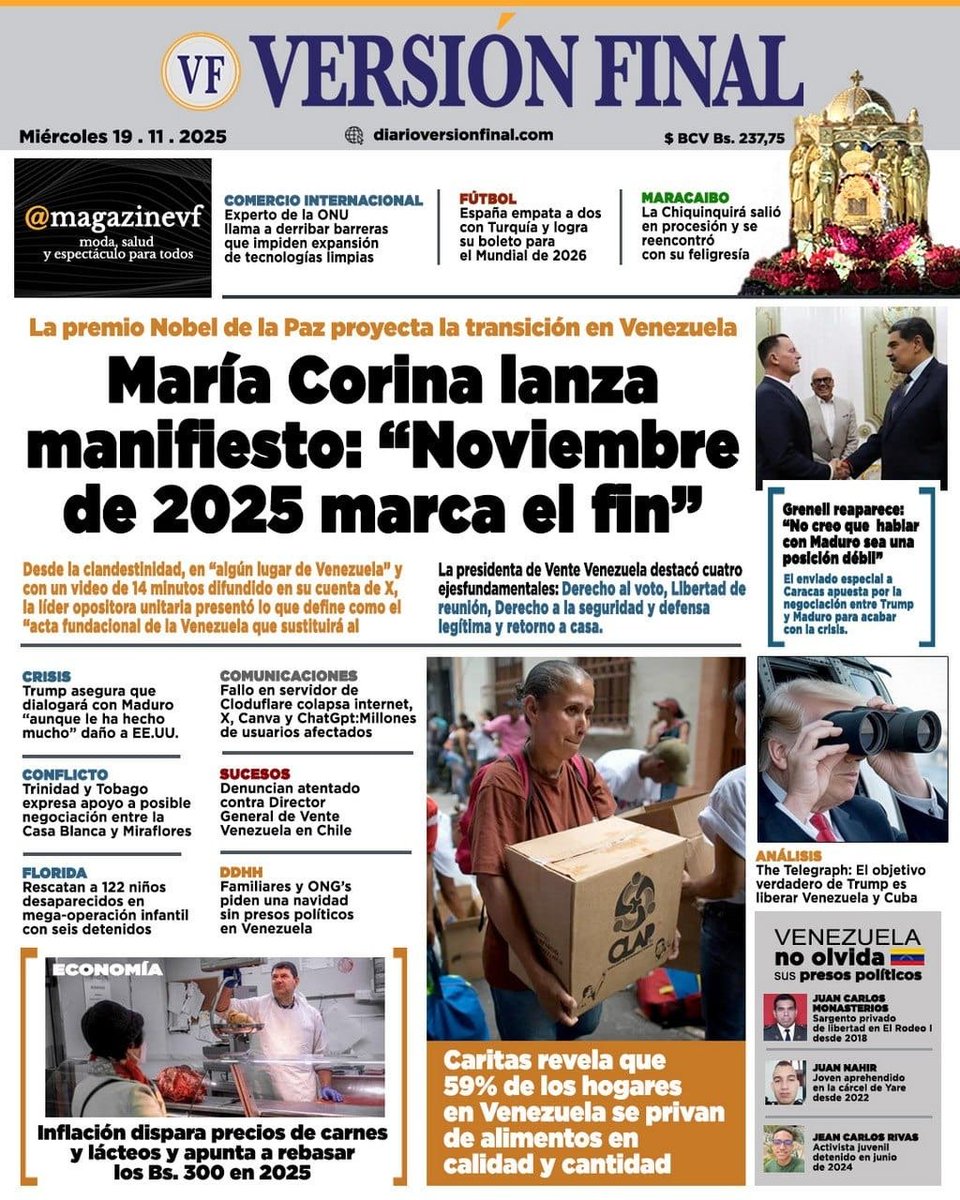 VersionFinal's tweet image. #19Nov | Portada del día 🗞

Para más información, léelo en VF 📲 diarioversionfinal.com

#Maracaibo #Zulia #Venezuela #Noticias