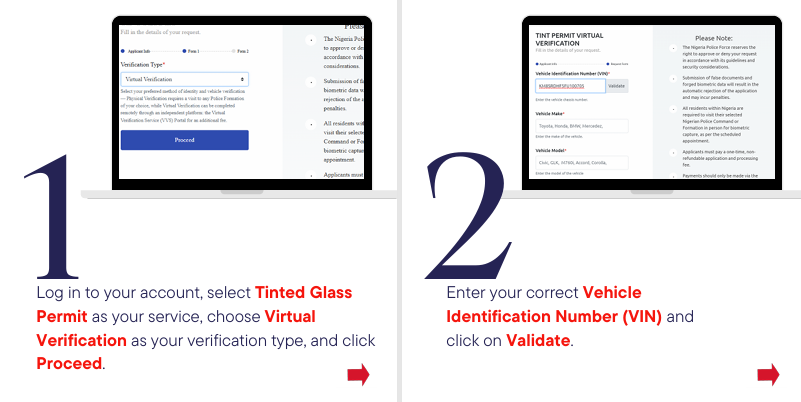 POSSAP_NGG's tweet photo. Not sure how to validate your VIN?
Follow the simple steps on the POSSAP portal to confirm your vehicle details and continue your Tinted Glass Permit application seamlessly.
#tintpermit #tintedglasspermit #possap #tgp https://t.co/u8TdKMEi7Y