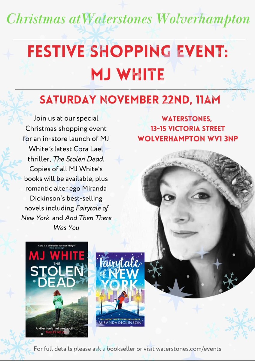 A selection of books ready for Saturday's book signing with MJ White/Miranda Dickinson! Part of our Festive Shopping Event, from 11am until 12pm, come along and get a signed copy of a dark thriller or a sparkly romance! #Wolverhampton