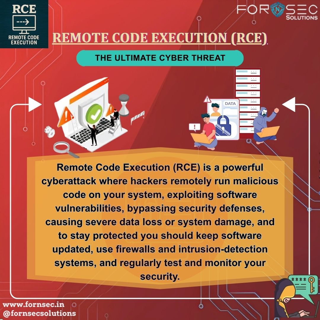 FornsecS's tweet image. &quot;REMOTE CODE EXECUTION (RCE)&quot;

#RemoteCodeExecution
#RCEAttack
#CyberSecurityAwareness
#WebAppSecurity
#ApplicationSecurity
#CyberThreats
#ExploitAlert
#SecurityResearch
#EthicalHacking
#PenetrationTesting
#BugBounty
#ZeroDayVulnerabilities
#InfosecCommunity
#OWASPTop10