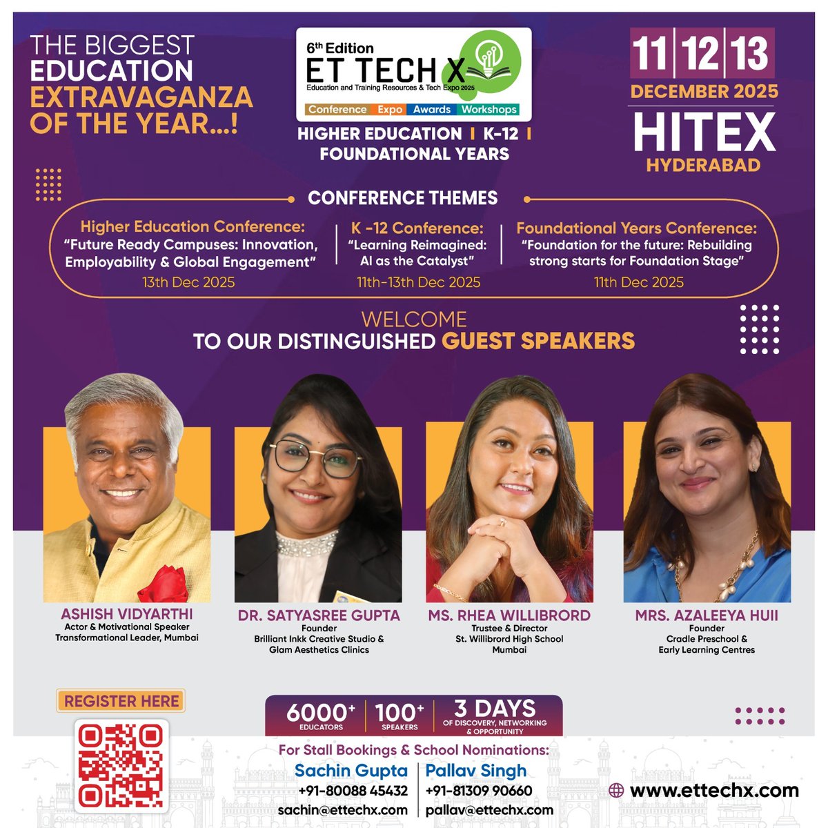 SDPromoMedia's tweet image. Meet our Guest Speakers at ET TECH X 2025 — leaders shaping the future of education! ✨
Featuring:
👤 Ashish Vidyarthi
👤 Dr. Satyasree Gupta
👤 Ms. Rhea Willibrord
👤 Mrs. Azaleeya Huii
📅 11–13 Dec 2025
📍 HITEX Hyderabad
#ETTechX #EducationLeaders #EdTechConference
